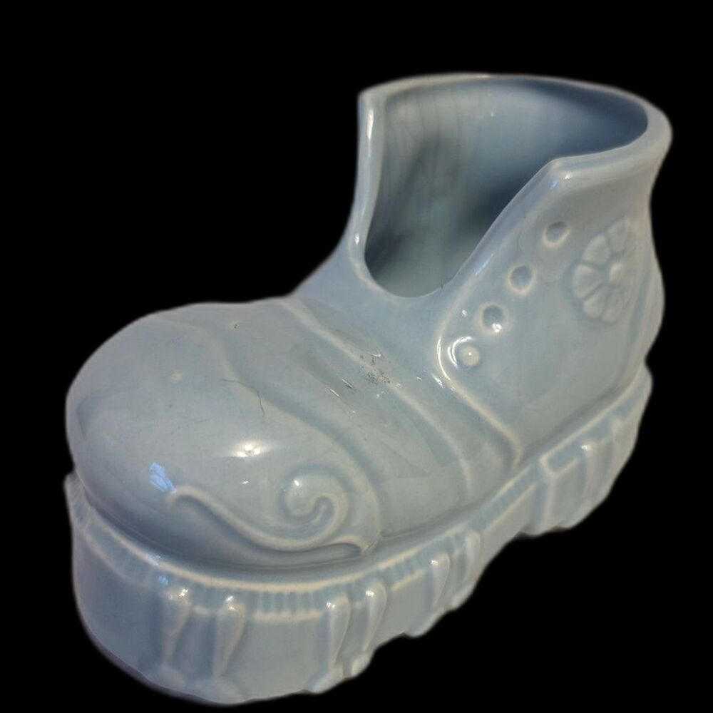 Vintage 40's Funky Ceramic Blue Baby Boot Planter Cameron‎ Clay USA MCM
